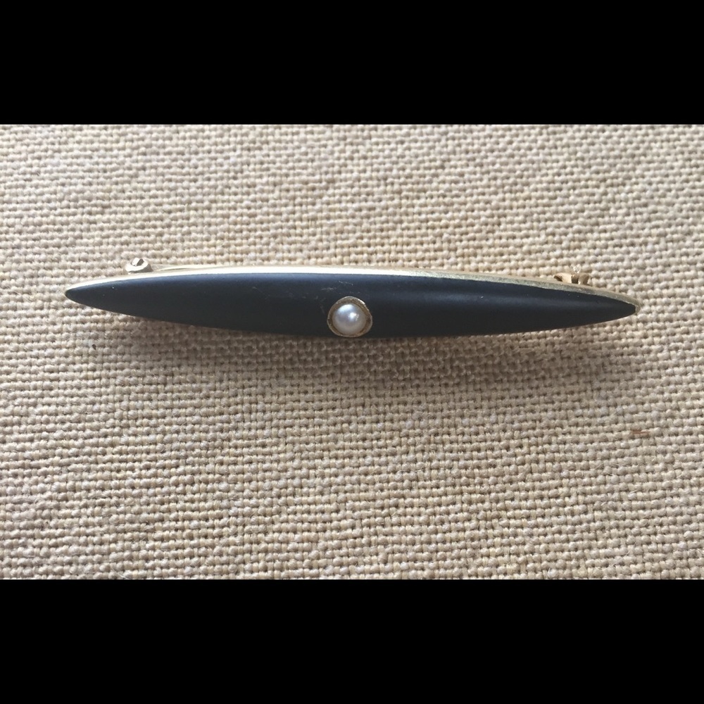 14k Victorian Mourning Brooch Bar Pin Pearl Black